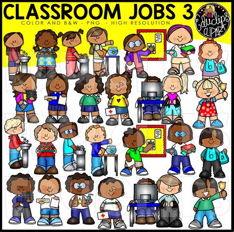 Classroom Jobs 3 Clip Art Bundle Color And Bandw Edu Clips