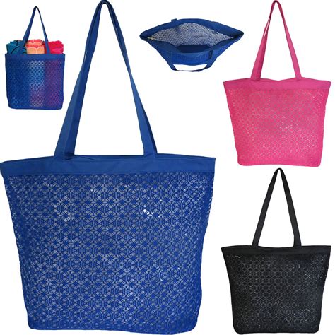 Wholesale Mesh Market Tote Beach Bag With Embroidery Alessa Vibe