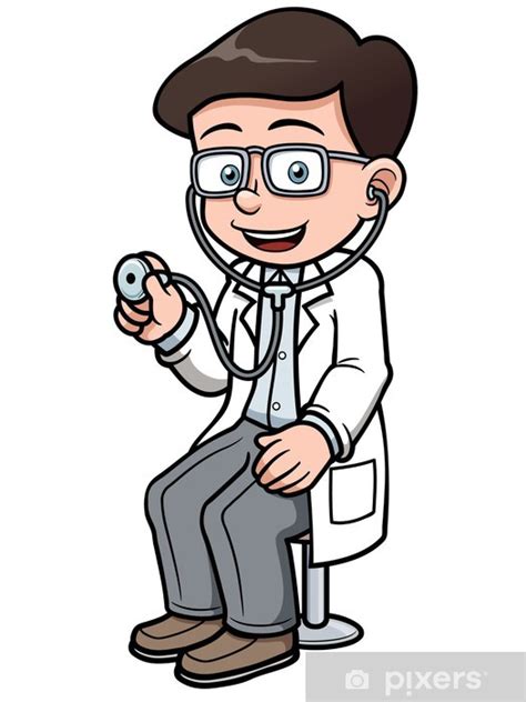 Sticker Vector Illustration Of Cartoon Doctor With Stethoscope Pixersca
