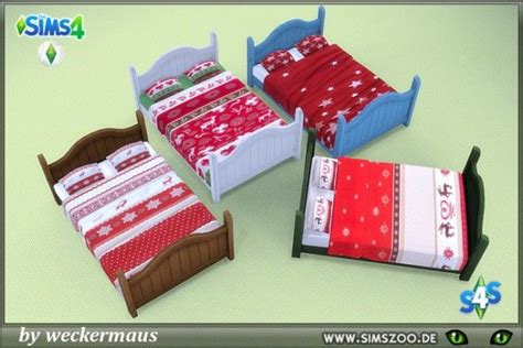 Blackys Sims 4 Zoo Huts Christmas Double Bed By Weckermaus • Sims 4