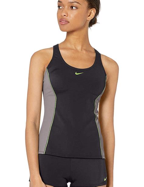 Nike Swim Womens Color Surge Powerback Tankini Swimsuit Gunsmoke