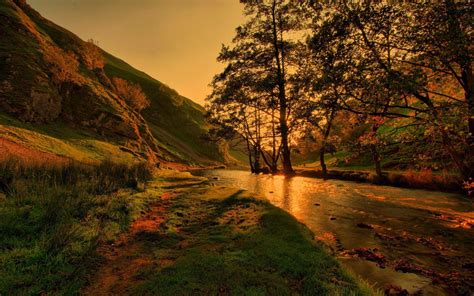 Wonderful Sunset On A River Valley Wallpaper Nature And Landscape