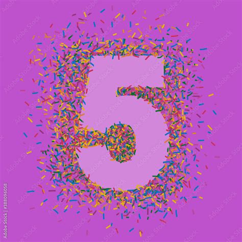 Number 5 On A Colorful Background With Scattered Confetti Five Years