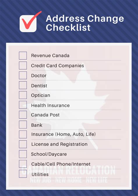 Canadian Relocation Address Change Checklist