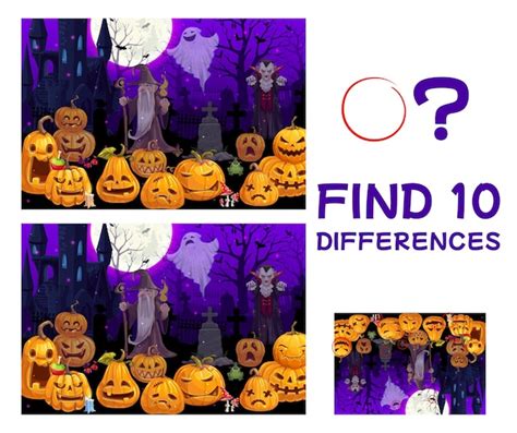 Premium Vector Find Ten Differences Game With Halloween Pumpkins