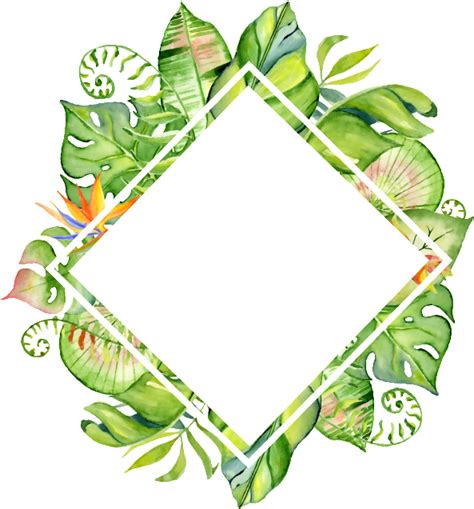 Hand-painted Rhomboid Leaf Frame Png Transparent Material - Watercolor