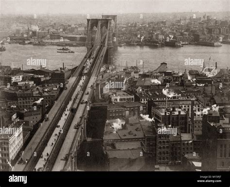Brooklyn Bridge Looking To Manhattan New York C1890s Stock Photo