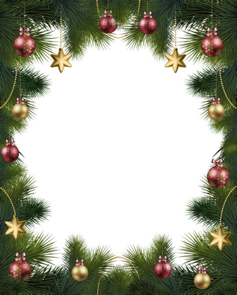 Christmas Pine Transparent Frame With Ornaments Christmas Picture