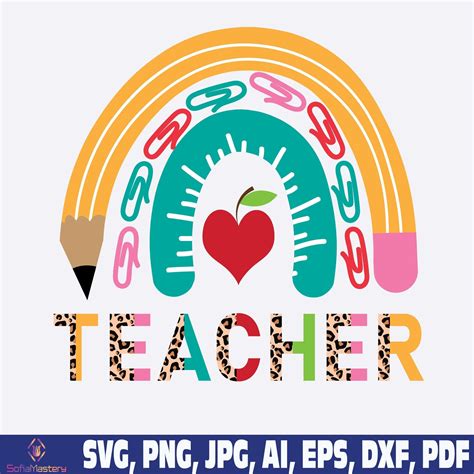 Teacher Rainbow Png Svg Teacher Png Svg Half Leopard Etsy Teacher