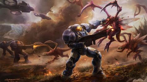 Download Zerg Terran Battles Science Fiction Starcraft Ii Wallpaper