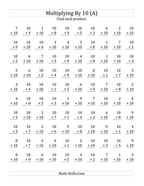 Multiplication X10 Worksheets Free Printable