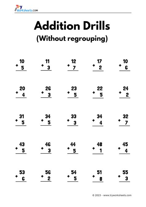 Addition No Regrouping Try Worksheets