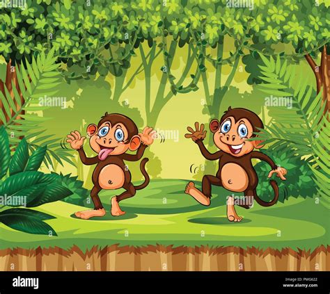 Illustration Cartoon Monkey In Jungle Stock Photos And Illustration