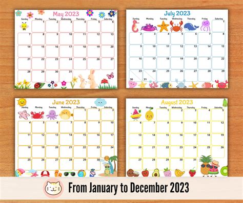 Editable 2023 Calendars Cute Monthly Calendar For Kids Etsy