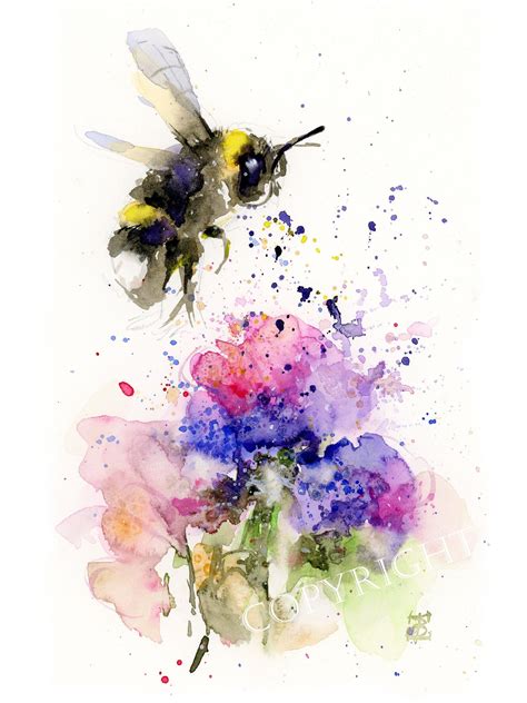 Bumble Bee And Flower By Bobajpaiting Etsy Bee Painting Flower Art