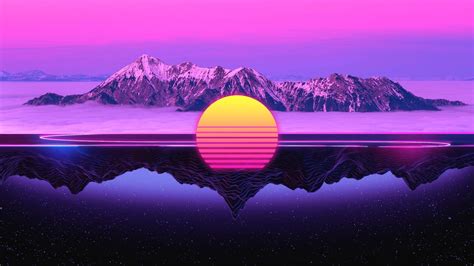 The Sun Reflection Mountains Music Star 80s Neon 80s Wallpaper