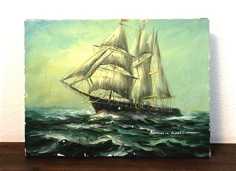 Vintage Nautical Ship At Sea Oil Painting By Norman Walker Etsy