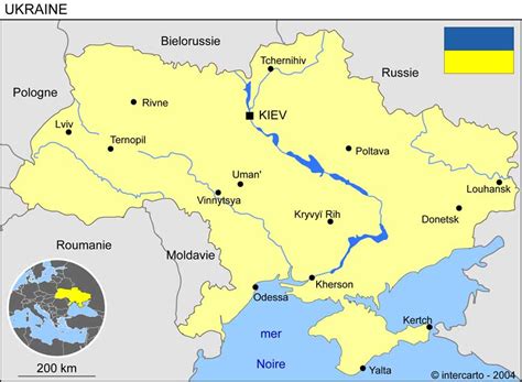Carte géographique et touristique de l'Ukraine, Kiev. Géographie de l