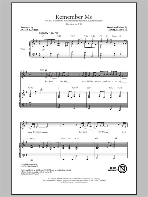 Mark Schultz Remember Me Sheet Music Notes Download Printable Pdf