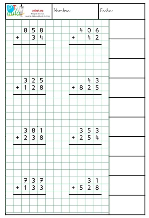 CUADERNO DE SUMAS CON LLEVADAS. Incluye plantilla de reflexión. - Aula PT
