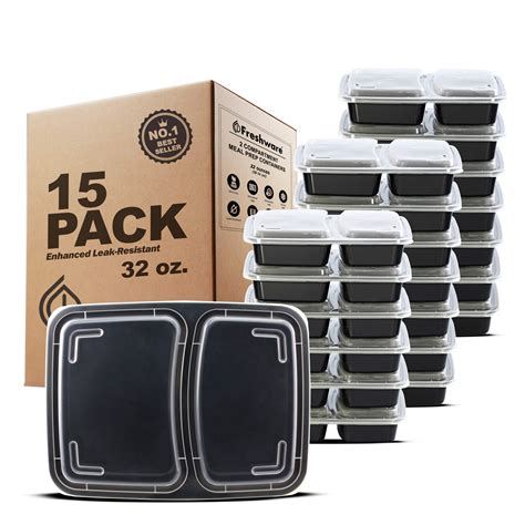 Freshware Meal Prep Containers 15 Pack 2 Compartment With Lids Food