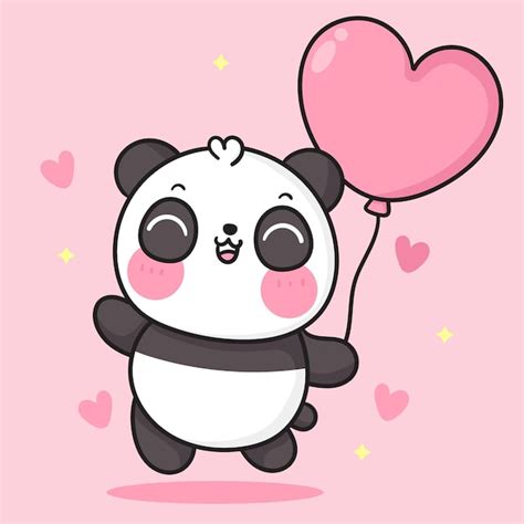Desenho De Urso Panda Fofo Segurando Balão De Coração Para Animal