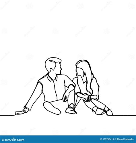Continuous Line Drawing Of Romantic Couple Dating And Looks Happy