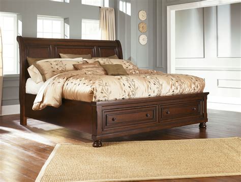 Porter Rustic Brown Queen Sleigh Storage Bed Ez Furniture Sales Leasing