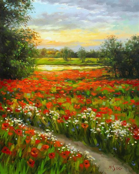 Poppy Field Modern Impressionistic Landscape Oil Painting Painting By