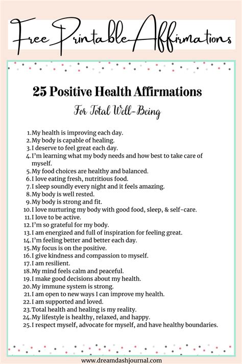 25 Positive Health Affirmations With Free Printables Cards