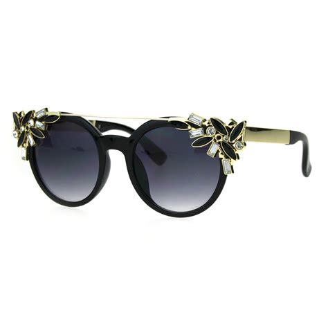 Fancy Rhinestones Fashion Sunglasses Bling Metal Top Uv 400 Black Gold Black Check Out This