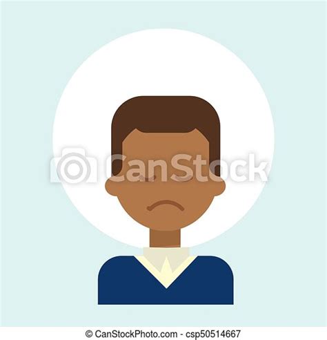 African American Male Sad Emotion Profile Icon Man Cartoon Portrait