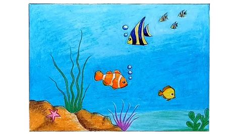 How To Draw Scenery Of Underwater Step By Step Youtube