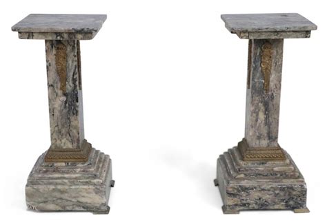 French Empire Style Solid Black And Beige Marble Pedestal