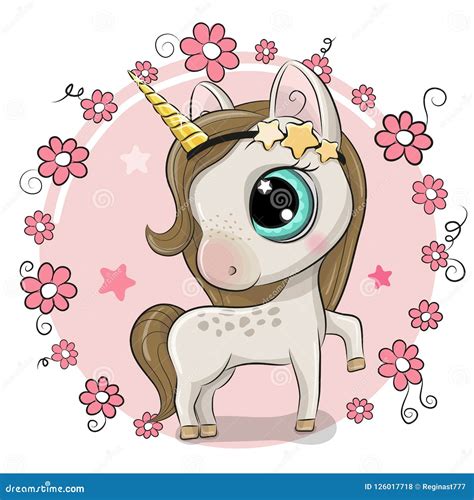 Cartoon Unicorn On A Flowers Background Stock Vector Illustration Of