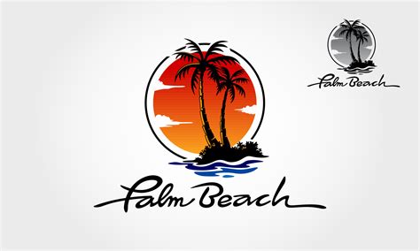 Palm Beach Logo Template Water Ocean Waves With Sun Palm Tree And
