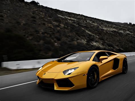 Yellow Lamborghini Aventador On The Highway Hd Desktop Wallpaper