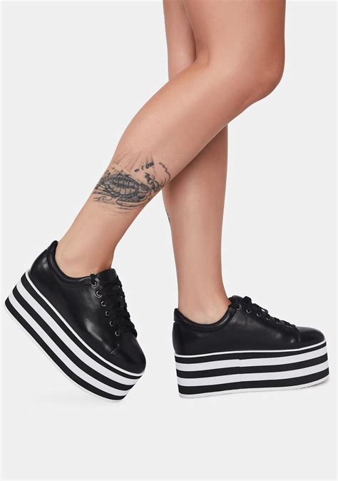 Stripe Platform Sneakers Black White Dolls Kill