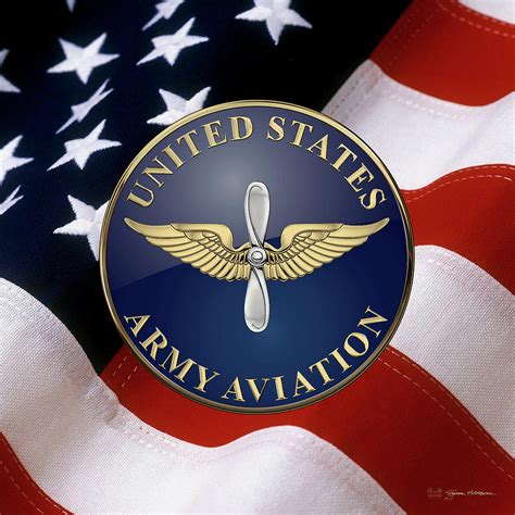 U S Army Aviation Branch Insignia Over American Flag Digital Art By