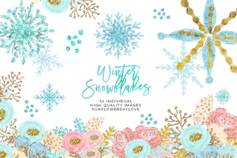 Winter Wonderland Clip Art Glitter Snowflakes Clip Art By