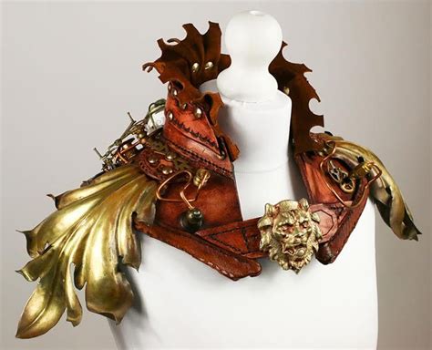 Handcrafted Leather Steampunk Armour Gorget Collar With Lion