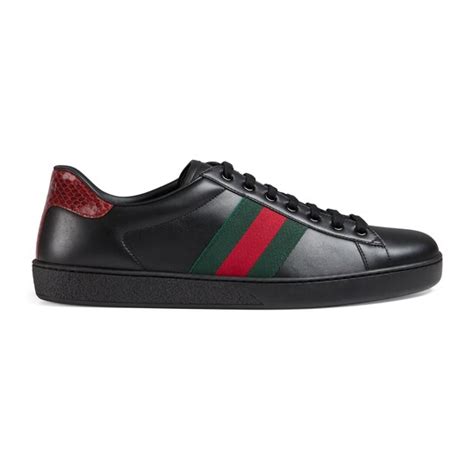 Ace Leather Sneaker In Black Leather With Red Ayers Snake Detail At The