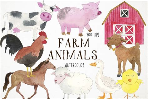 Watercolor Farm Animals Clipart Farmyard Clipart Animals