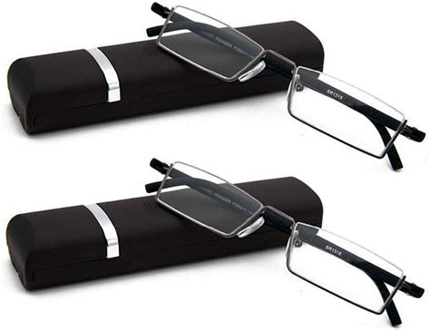 2 pack featherweight slim half rim reading glasses computer readers with portable