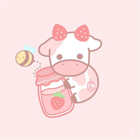 Strawberry Cow Cute Cartoon Drawings Cow Wallpaper Cute Stickers