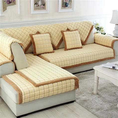 Coffee Beige Plaid Quilting Sofa Cover Sectional Couch Slipcovers