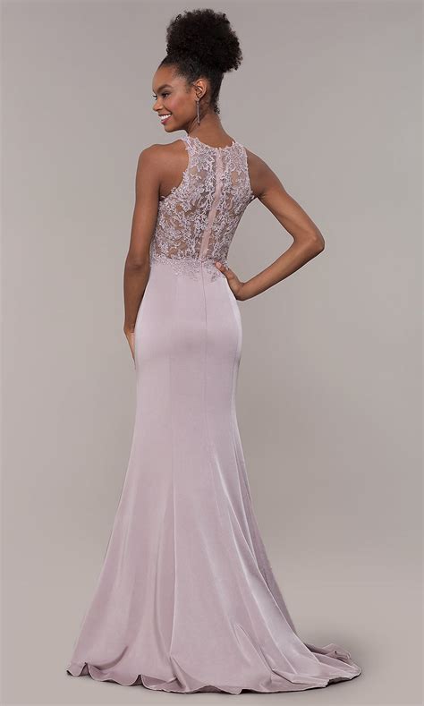 Embroidered Mesh Bodice Long Prom Dress Promgirl