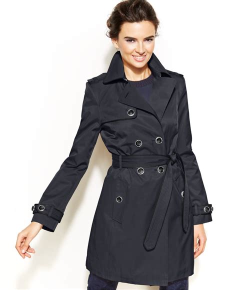 Lyst Inc International Concepts Faux Leather Trim Trench Coat In Blue