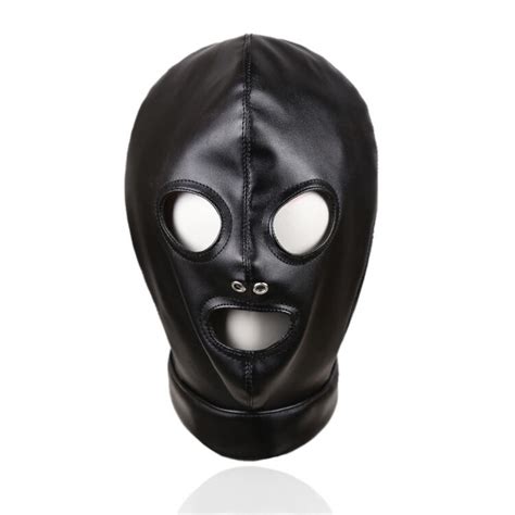 Gothic Mask Hoodsoft Pu Leather Exposed Mouth Eyes Fetish Bdsm Head