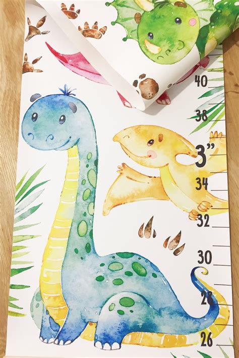 Dinosaurs Height Chart Custom Canvas Personalized Growth Chart Etsy